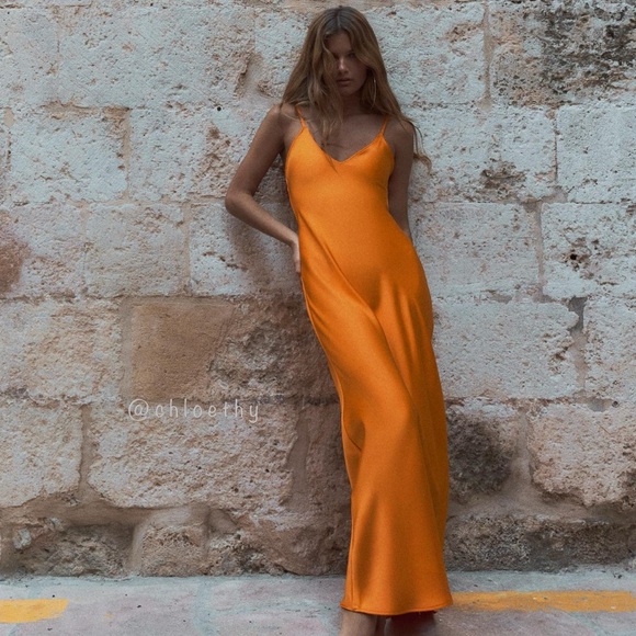 Zara SATIN EFFECT MIDI SLIP DRESS - Picture 2 of 7